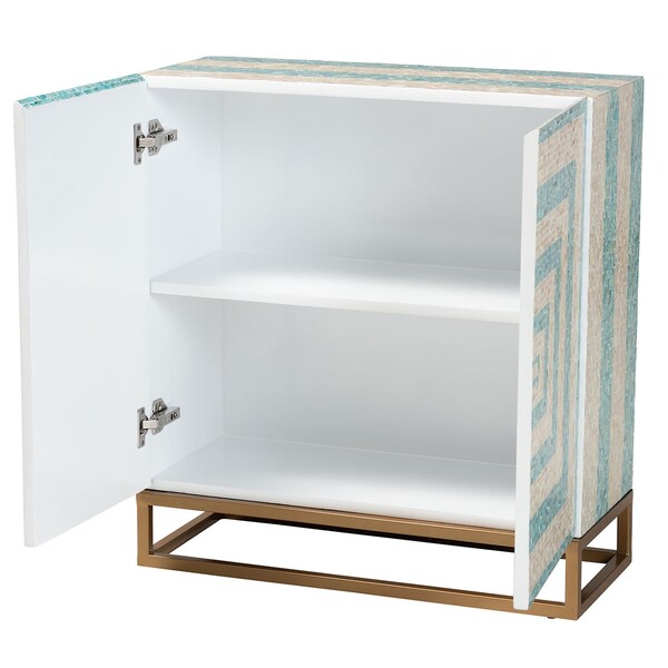 Baxton Studio Utari Modern Bohemian Two-Tone Beige and Blue Mother of Pearl and Gold Metal Storage Cabinet - 240-13477-ZORO