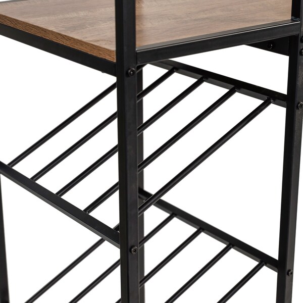 Flash Furniture Jura Metal Bar and Wine Table w/2 Slanted Shelves for Bottle Storage and Hanging Glass, Black Frame - NAN-F-HY-B23102-BLKBRN-GG