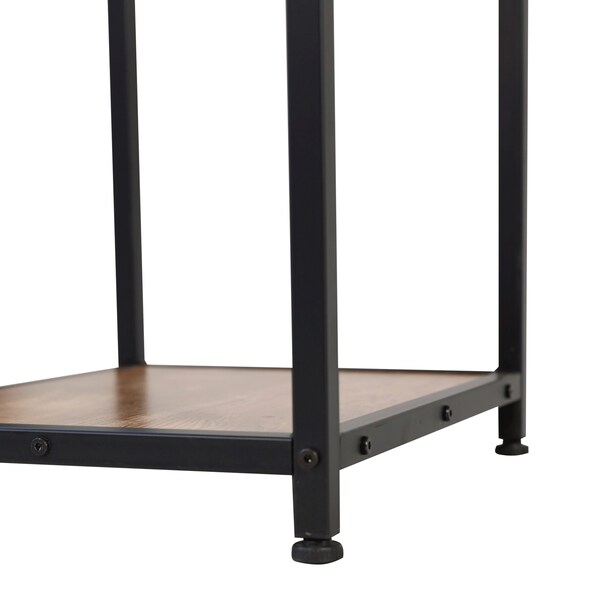 Flash Furniture Jura Metal Bar and Wine Table w/2 Slanted Shelves for Bottle Storage and Hanging Glass, Black Frame - NAN-F-HY-B23102-BLKBRN-GG