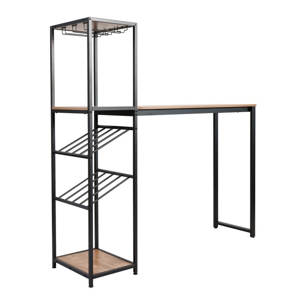 Flash Furniture Jura Metal Bar and Wine Table w/2 Slanted Shelves for Bottle Storage and Hanging Glass, Black Frame - NAN-F-HY-B23102-BLKBRN-GG