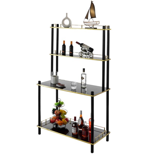 Fabulaxe Modern Display Wooden Console Bar Serving Table with 4 Tiered Open Shelves, Brown - QI004486.BN