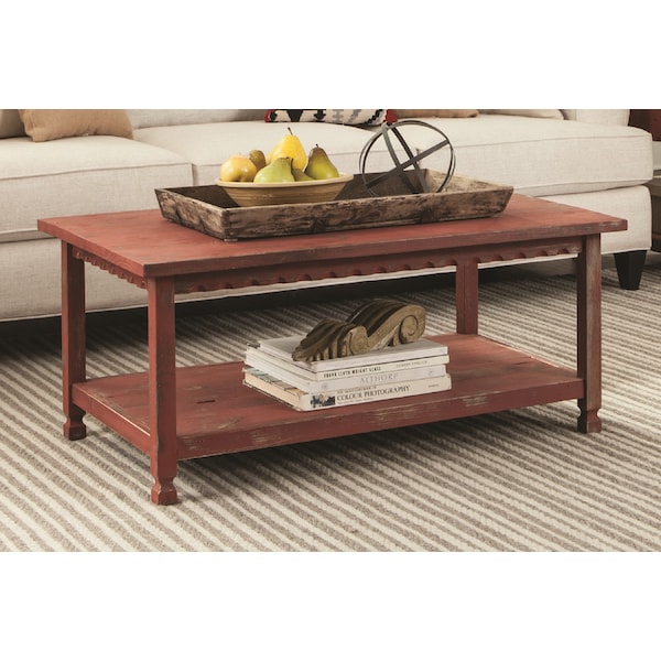 Alaterre Furniture Country Cottage 42"L Coffee Table, Red Antique Finish - ACCA11RA