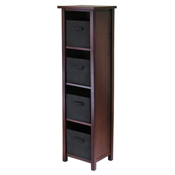 Doba-Bnt Verona 4 Section N Storage Shelf with 4 Foldable Fabric Baskets - Walnut and Black - SA1634747