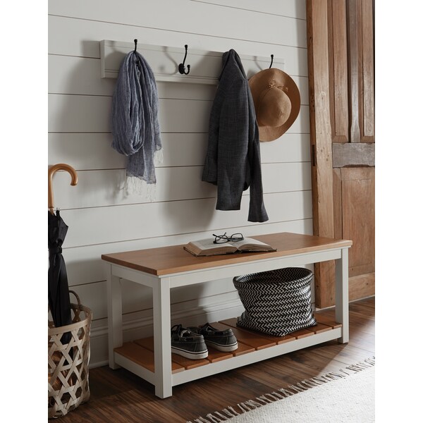 Alaterre Furniture Savannah Coat Hook with Bench Set, Ivory - ASVA0329IVW