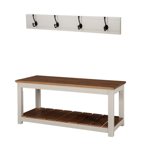 Alaterre Furniture Savannah Coat Hook with Bench Set, Ivory - ASVA0329IVW