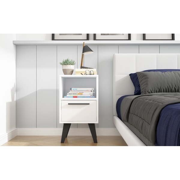 Manhattan Comfort Amsterdam Nightstand 1.0 with 1 Shelf in White - 146AMC205