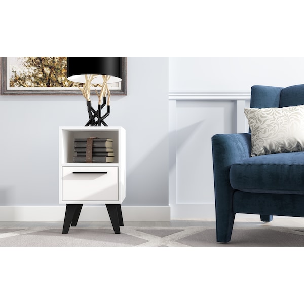 Manhattan Comfort Amsterdam Nightstand 1.0 with 1 Shelf in White - 146AMC205