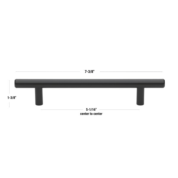 Gliderite Hardware 5-1/16 in. Center to Center Matte Black Solid Steel Bar Pull - 5002-128-MB, 25PK - 5002-128-MB-25