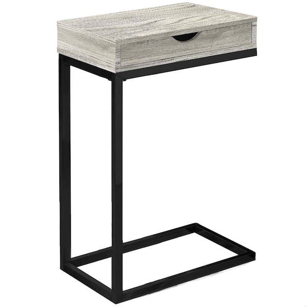 Homeroots 24.5 in. Grey Particle Board & Black Metal Accent Table with a Drawer - 333188