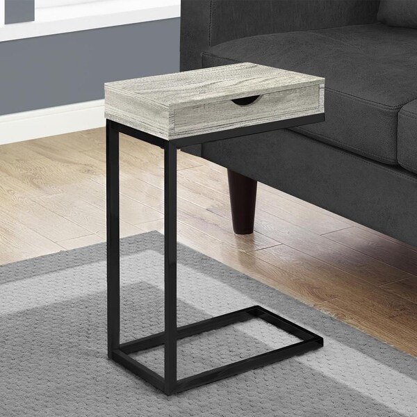 Homeroots 24.5 in. Grey Particle Board & Black Metal Accent Table with a Drawer - 333188