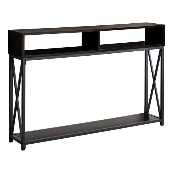 Gfancy Fixtures 48 in. Rectangular Metal Hall Console with 2 Shelves Accent Table, Espresso & Black - GF3672917
