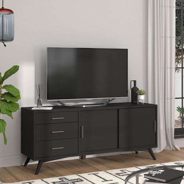Templeton 64 x 19 x 27 in. Flynn Large TV Console, Black - TE2751430