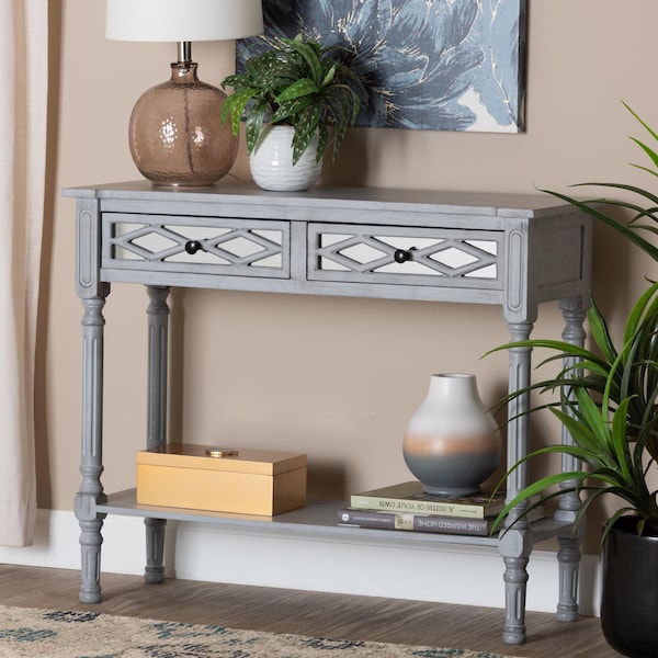 Baxton Studio Gellert Classic and Traditional Grey Finished Wood 2-Drawer Console Table - 239-13484-ZORO