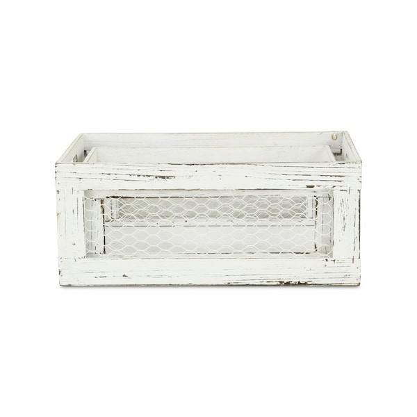 Homeroots Rustic Whitewash Chicken Wire Sides Wooden Crates - Set of 2 - 399668