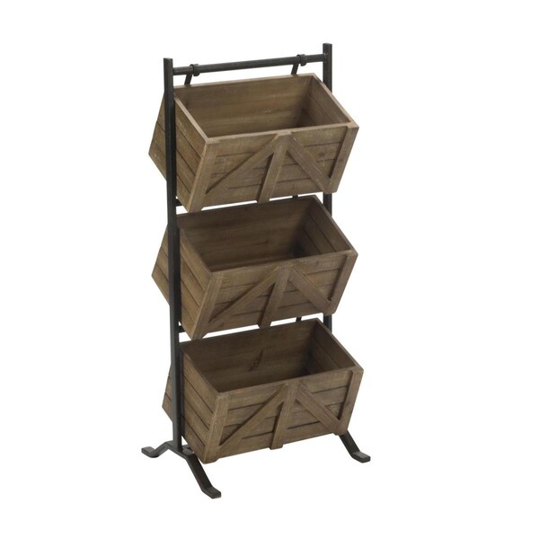 Tripar International 3 Tier Wooden Crate Stand, Brown - 18671