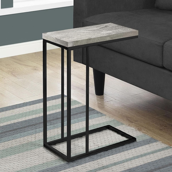 Homeroots 25.25 in. Grey Particle Board & Black Metal Accent Table - 333185