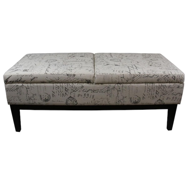 Homeroots Black & White Vintage Postcard Print Dual Lift Storage Bench; Beige - 469322