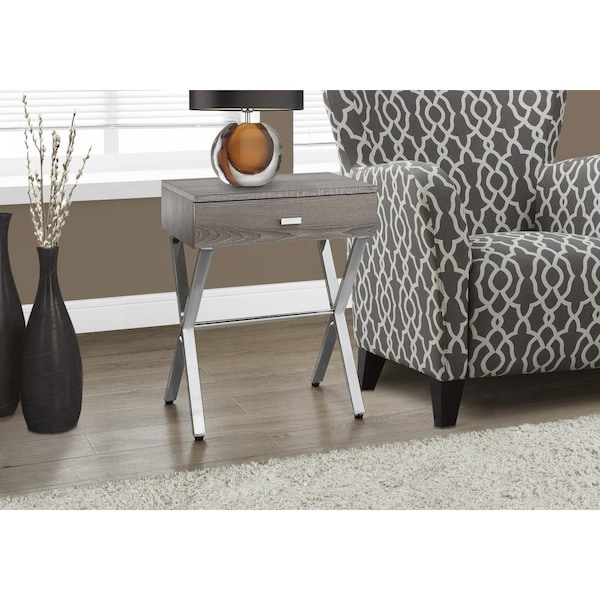 Gfancy Fixtures 22.25 in. Dark Taupe Particle Board & Chrome Metal Accent Table - GF2467692