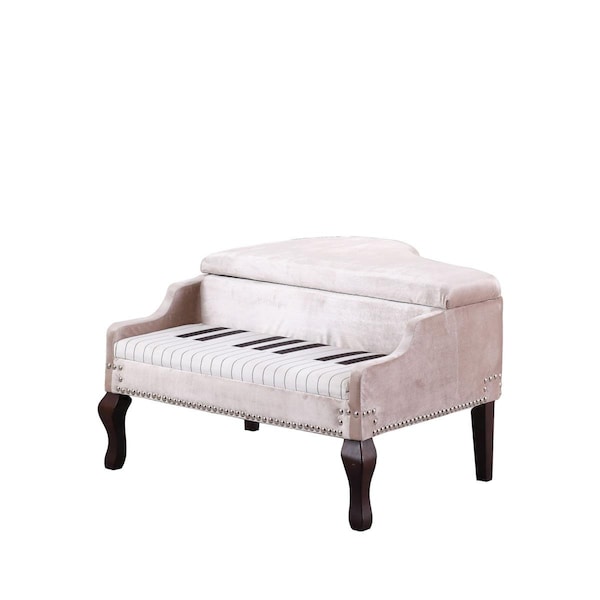 Homeroots Silver Velour Baby Grand Piano Storage Bench, Beige - 469437