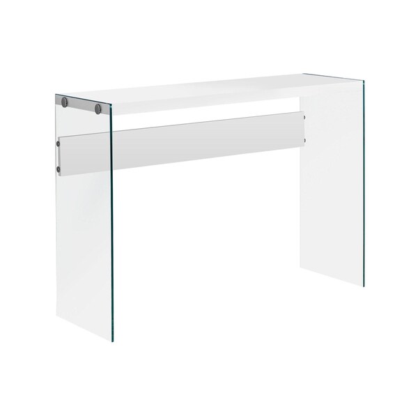 Homeroots 32 in. Glossy White Particle Board & Clear Tempered Glass Accent Table - 333148