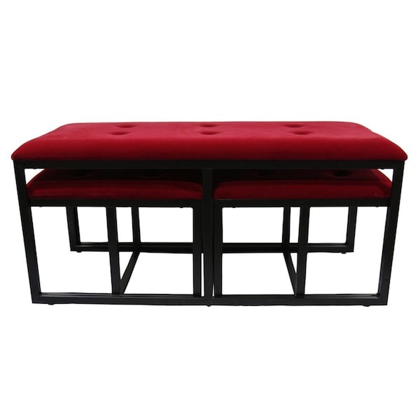 Gfancy Fixtures Modern Black & Red Metal Bench Set - 3 Piece - GF3101310