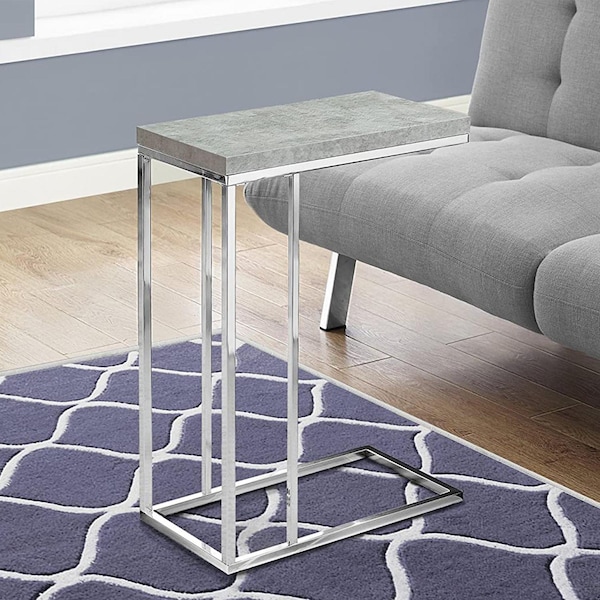 Homeroots 25.25 in. Grey Cement Particle Board & Chrome Metal Accent Table - 333169