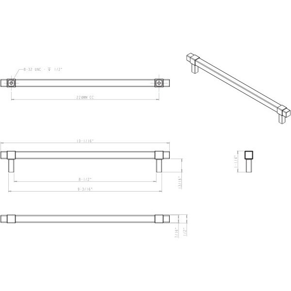 Jeffrey Alexander 224 mm Center-to-Center Matte Black Square Zane Cabinet Pull - 293-224MB