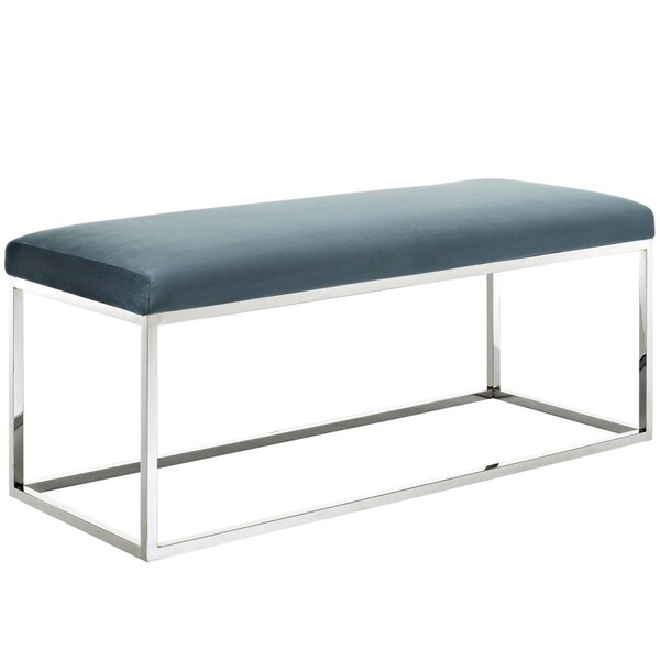 Modway Furniture Anticipate Velvet Bench - Sea Blue, 17.5 x 17.5 x 43.5 in. - EEI-2869-SLV-SEA