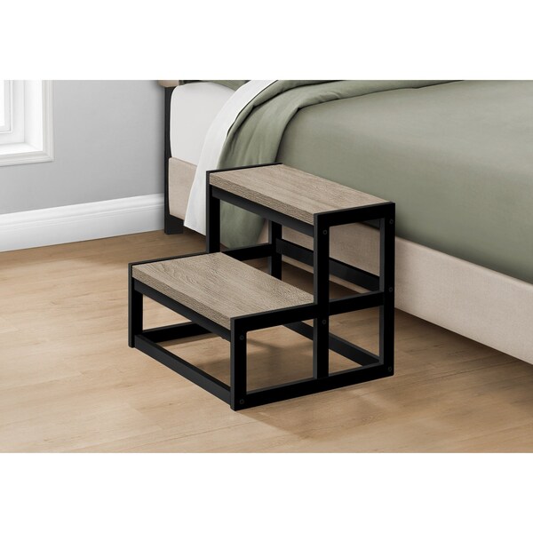 Monarch Specialties Ladder, Step Stool, Bedroom, Kitchen, Black Metal, Dark Taupe Laminate, Contemporary - I 4000