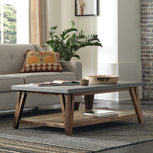 Alaterre Furniture Brookside 48"W Wood with Concrete-Coating Coffee Table - AWBS1270C