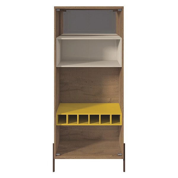 Manhattan Comfort Wine Cabinet, 8-Bottle, 4 Shlv, Yllw/White - 350703