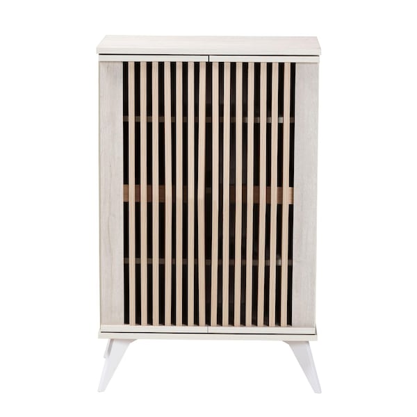 Baxton Studio Simona Mid-Century Modern Transitional Light Grey and Brown Wood 2-Door Storage Cabinet - 243-13504-ZORO