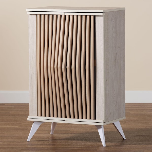 Baxton Studio Simona Mid-Century Modern Transitional Light Grey and Brown Wood 2-Door Storage Cabinet - 243-13504-ZORO