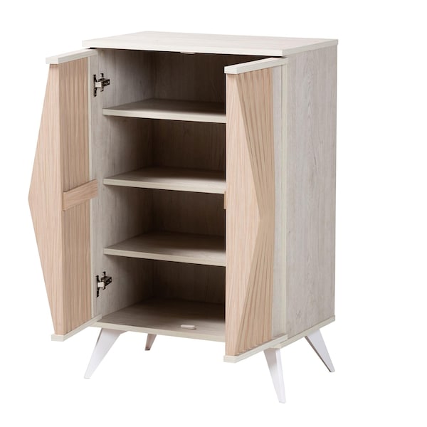 Baxton Studio Simona Mid-Century Modern Transitional Light Grey and Brown Wood 2-Door Storage Cabinet - 243-13504-ZORO