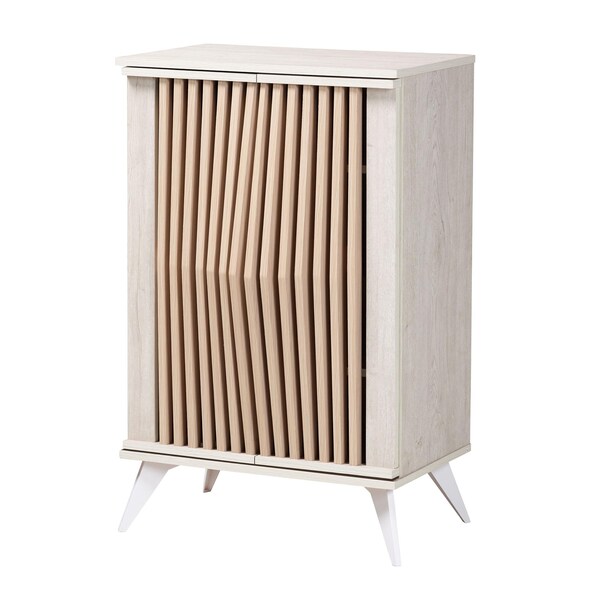 Baxton Studio Simona Mid-Century Modern Transitional Light Grey and Brown Wood 2-Door Storage Cabinet - 243-13504-ZORO