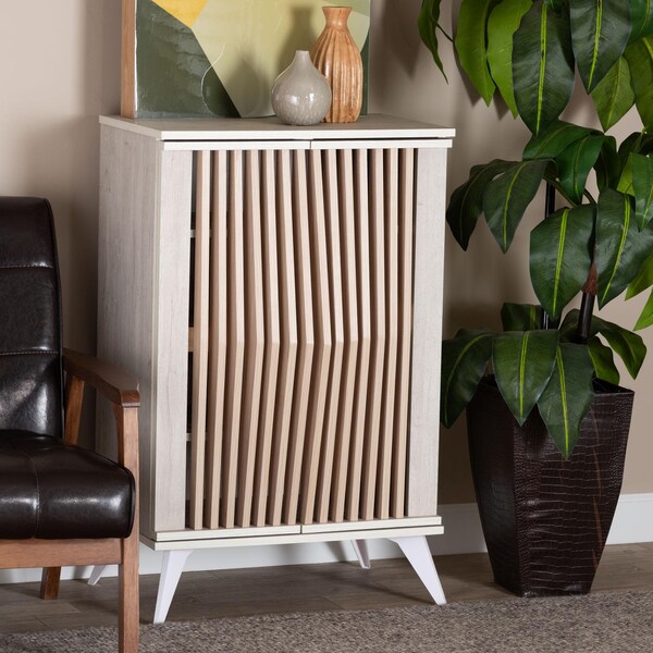 Baxton Studio Simona Mid-Century Modern Transitional Light Grey and Brown Wood 2-Door Storage Cabinet - 243-13504-ZORO