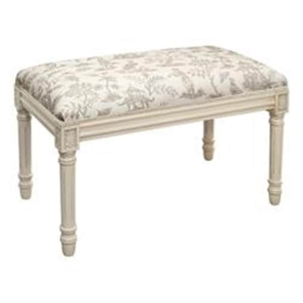 123 Creations Taupe Cathay Upholstered Wooden Bench, Antique White - WBC130XXLT