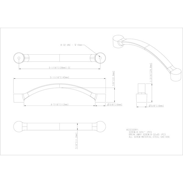 Elements By Hardware Resources 128 mm Center-to-Center Polished Chrome Arched Belfast Cabinet Pull - 745-128PC