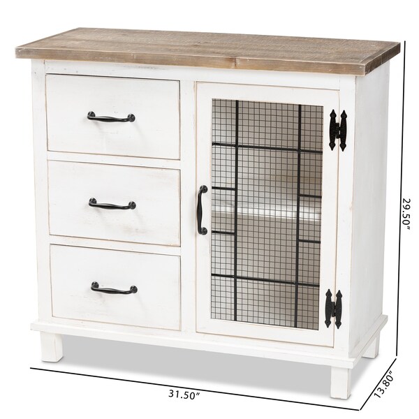 Baxton Studio Faron Traditional Farmhouse Two-Tone Distressed White Finished Wood 3-Drawer Storage Cabinet - 188-11730-ZORO