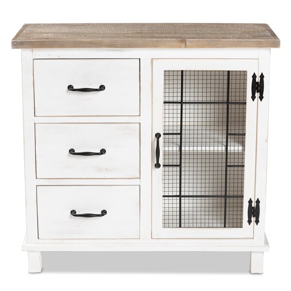 Baxton Studio Faron Traditional Farmhouse Two-Tone Distressed White Finished Wood 3-Drawer Storage Cabinet - 188-11730-ZORO
