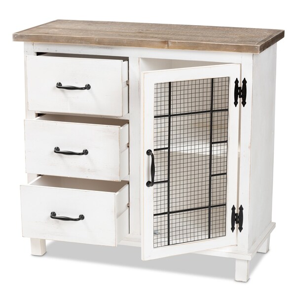 Baxton Studio Faron Traditional Farmhouse Two-Tone Distressed White Finished Wood 3-Drawer Storage Cabinet - 188-11730-ZORO