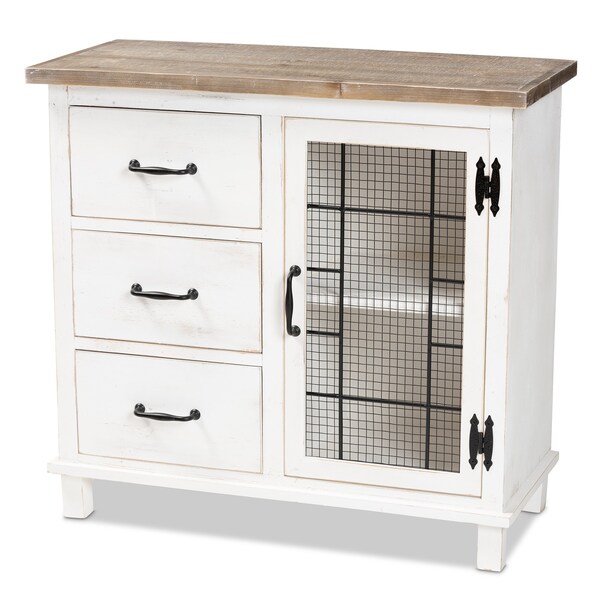 Baxton Studio Faron Traditional Farmhouse Two-Tone Distressed White Finished Wood 3-Drawer Storage Cabinet - 188-11730-ZORO