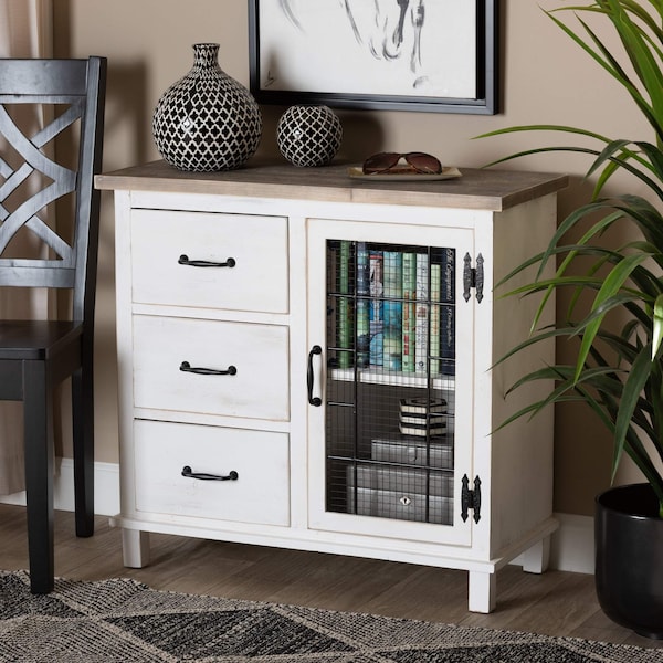 Baxton Studio Faron Traditional Farmhouse Two-Tone Distressed White Finished Wood 3-Drawer Storage Cabinet - 188-11730-ZORO