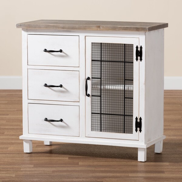 Baxton Studio Faron Traditional Farmhouse Two-Tone Distressed White Finished Wood 3-Drawer Storage Cabinet - 188-11730-ZORO