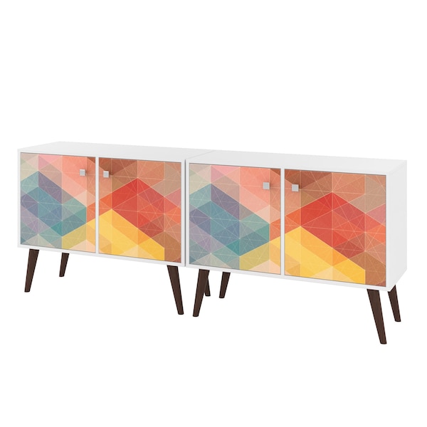 Manhattan Comfort Avesta 2-Piece Double Side Table in White and Stamp - 2-7AMC131