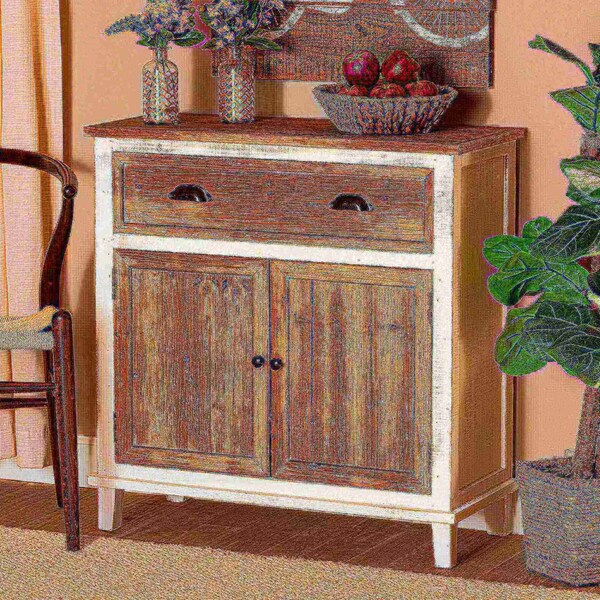 Baxton Studio Glynn Rustic Farmhouse Weathered Two-Tone White and Oak Brown Finished Wood 2-Door Storage Cabinet - 178-11404-ZORO