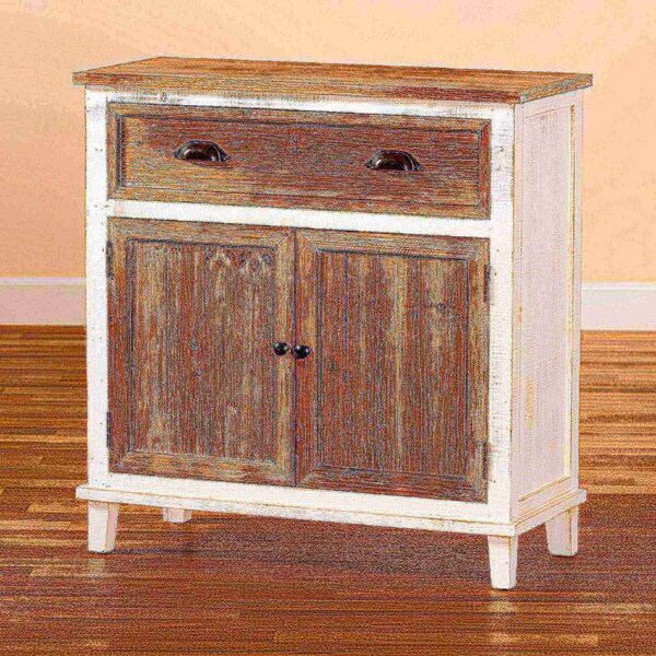 Baxton Studio Glynn Rustic Farmhouse Weathered Two-Tone White and Oak Brown Finished Wood 2-Door Storage Cabinet - 178-11404-ZORO