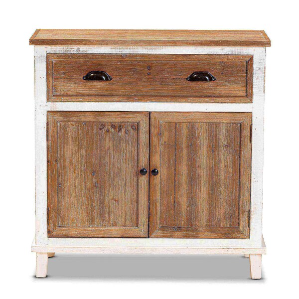 Baxton Studio Glynn Rustic Farmhouse Weathered Two-Tone White and Oak Brown Finished Wood 2-Door Storage Cabinet - 178-11404-ZORO