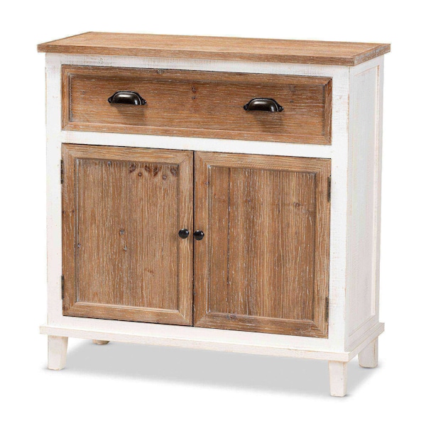 Baxton Studio Glynn Rustic Farmhouse Weathered Two-Tone White and Oak Brown Finished Wood 2-Door Storage Cabinet - 178-11404-ZORO
