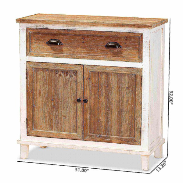 Baxton Studio Glynn Rustic Farmhouse Weathered Two-Tone White and Oak Brown Finished Wood 2-Door Storage Cabinet - 178-11404-ZORO